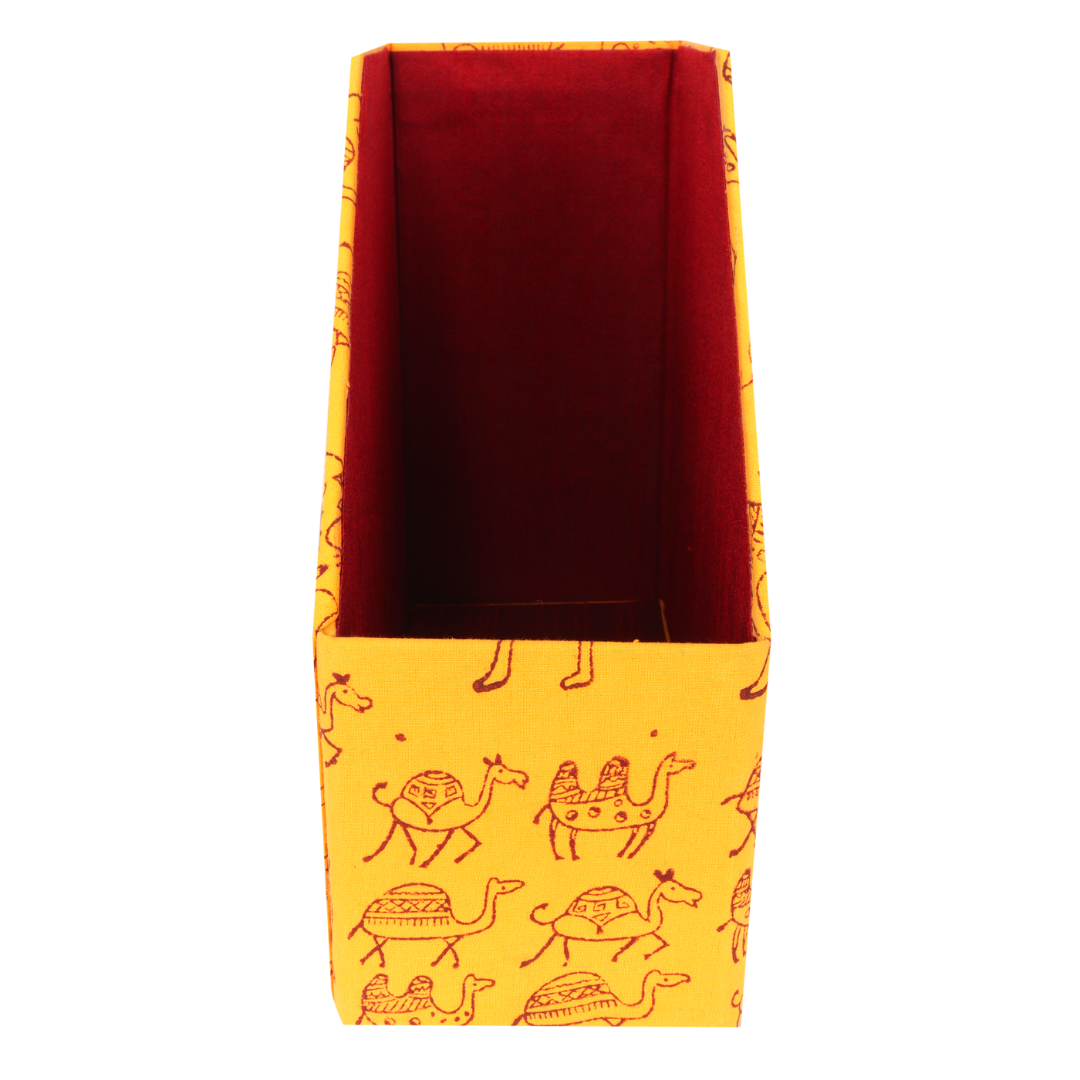 Indha Camel Block Printed Single Compartment MDF Magazine Holder