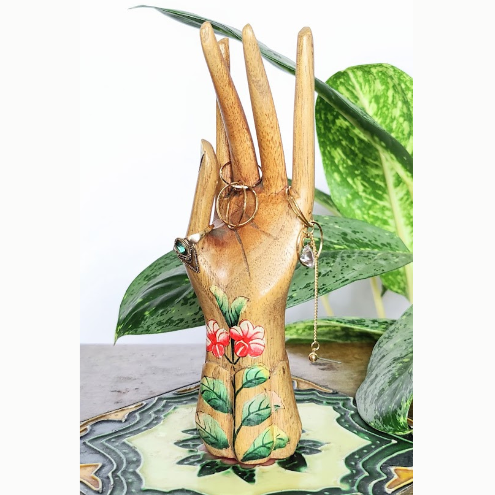 Delicate Handcrafted Wooden Sculpture with Butterfly and Floral Design