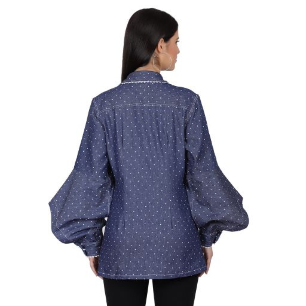 Denim Long Shirt with Lace