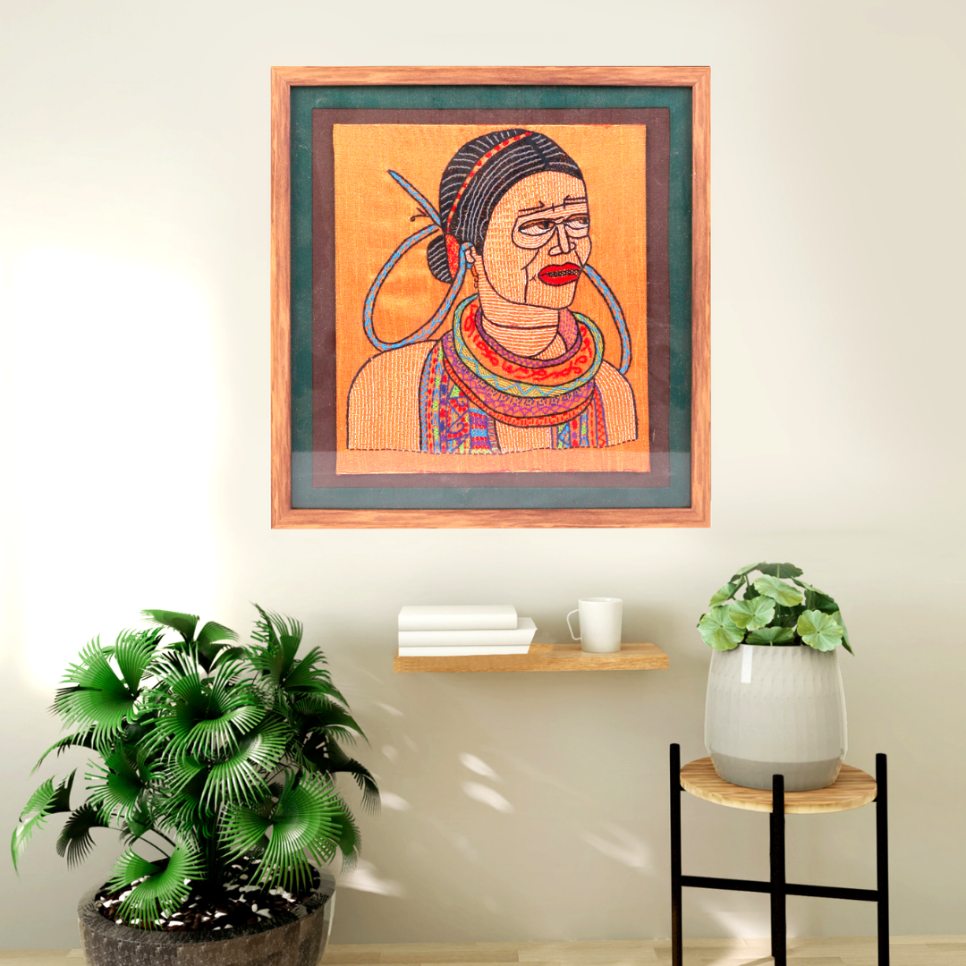 Indha Gond Woman Wall Décor with Wooden Frame