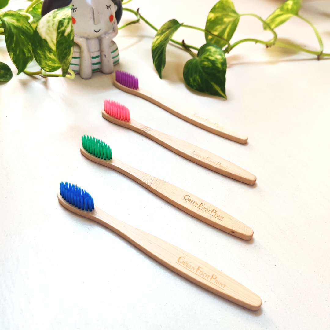 Natural Bamboo Kids Toothbrush - Pack of 2 (assorted colours)