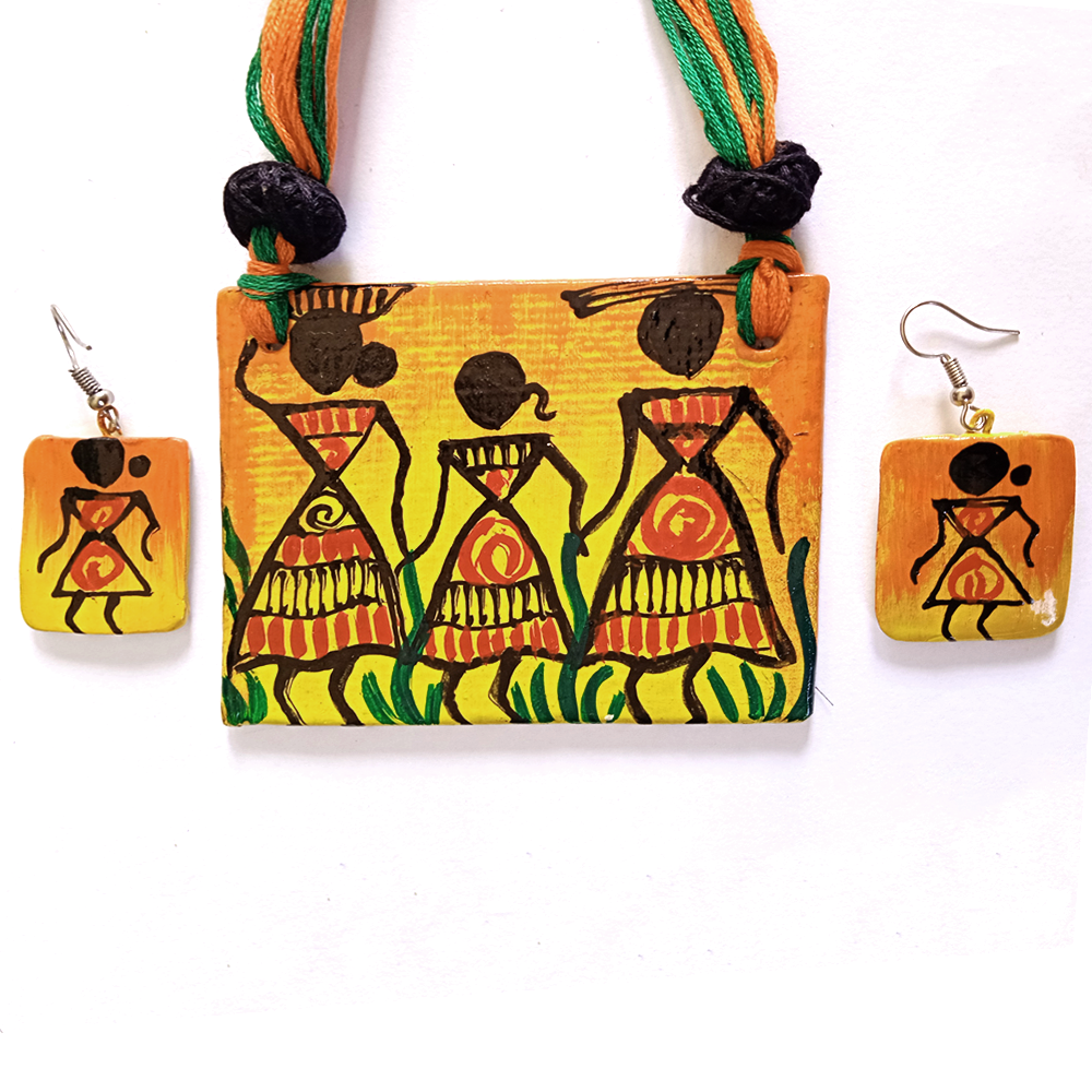 Handpainted Tribal Jewelry Set (Necklace & Earrings)