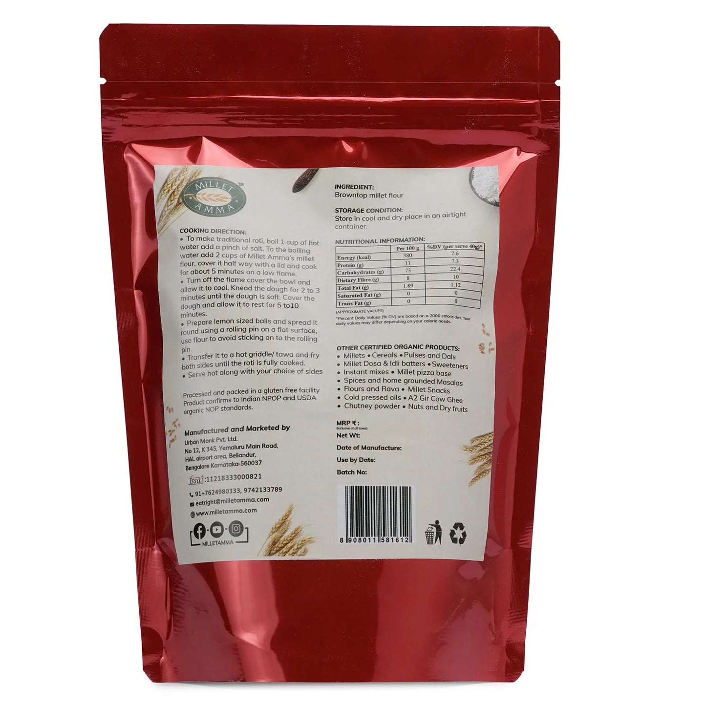 Millet Amma Browntop Flour (500g)