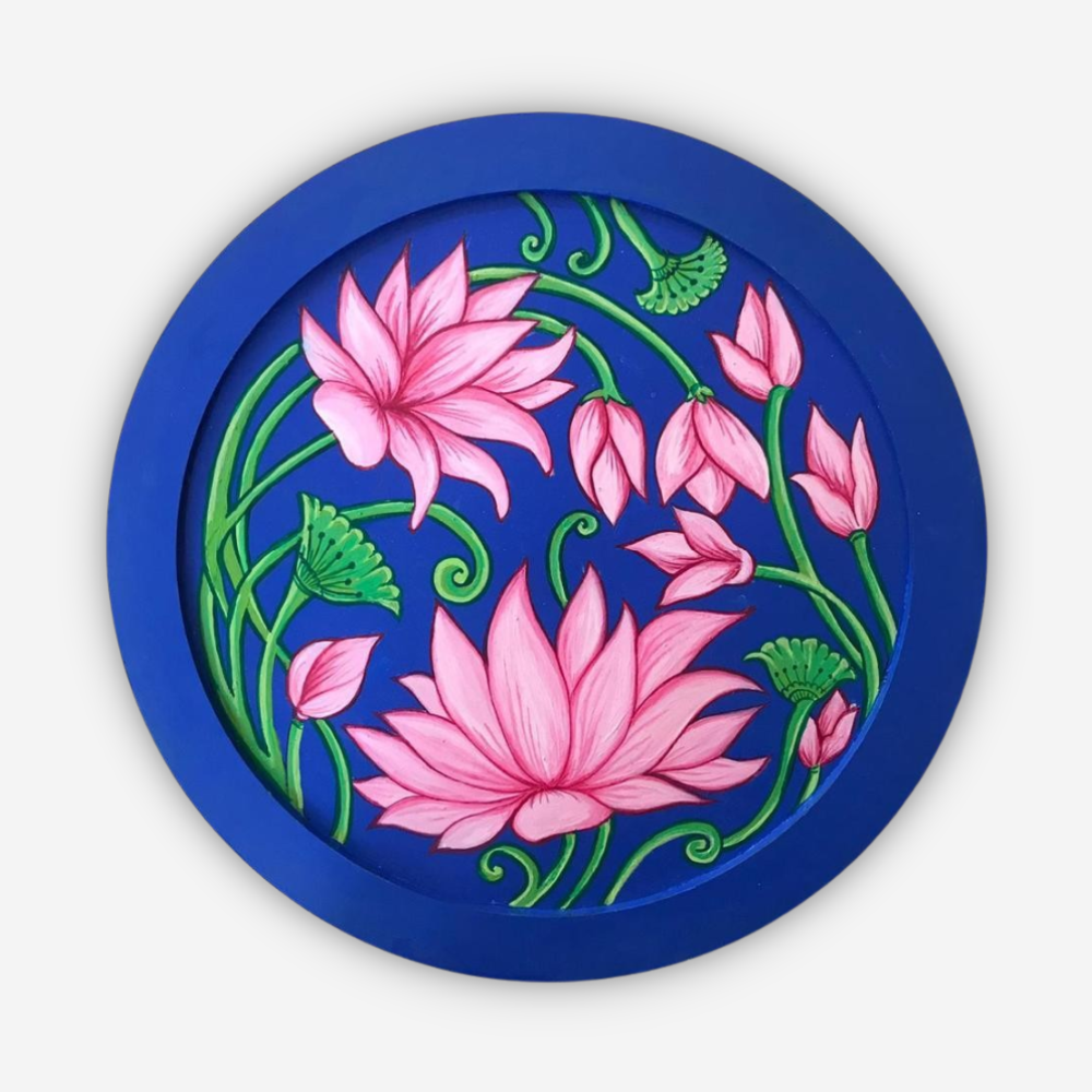 Pichwai Lotus Hand Painted Wall Plate- Multicolour