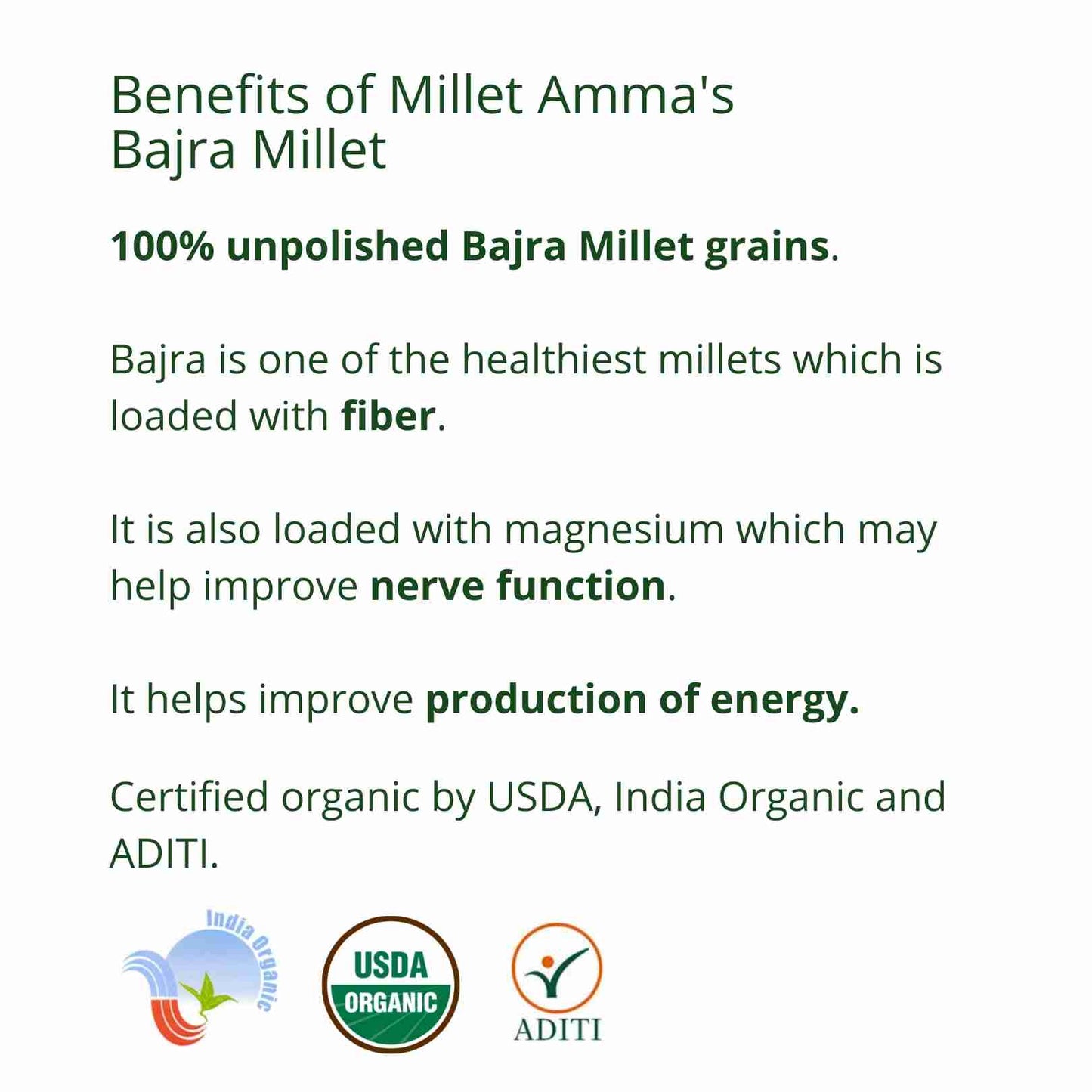 Millet Amma Bajra (Pearl Millet) Organic (500g)