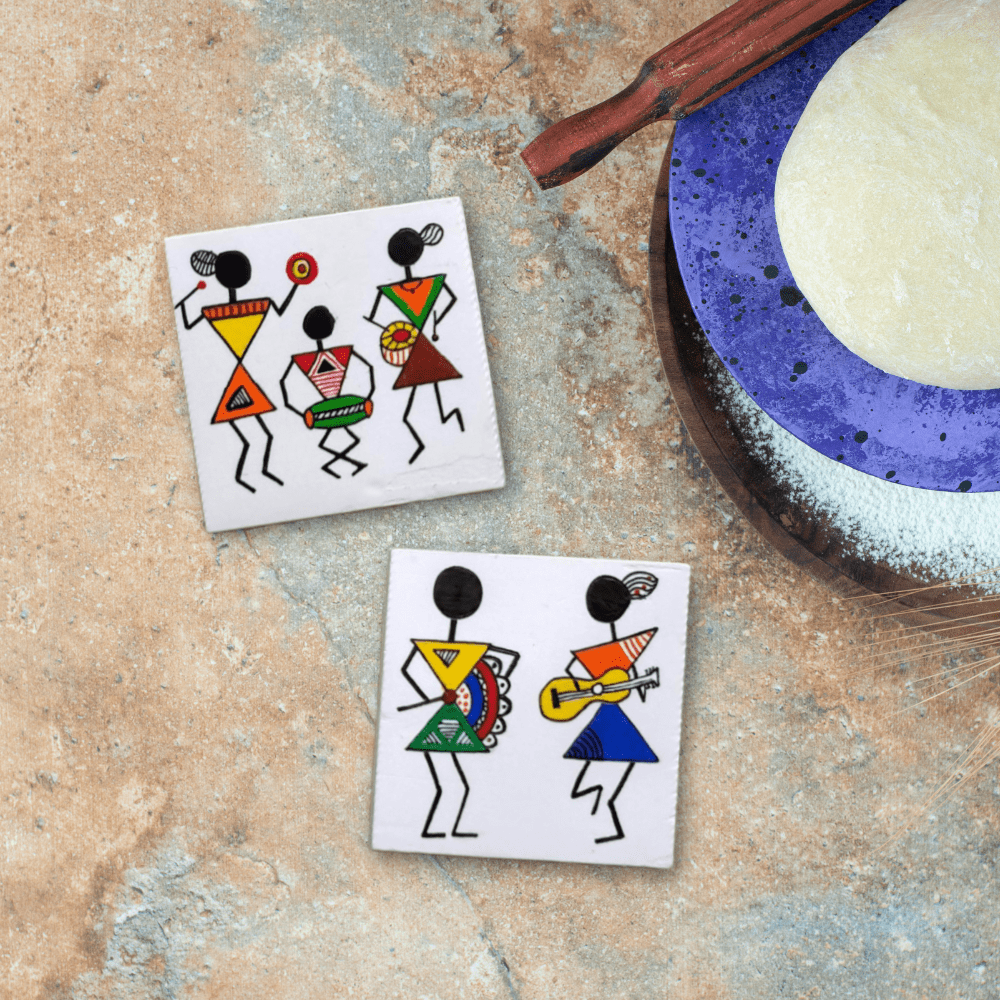 Vibrant Coasters with Warli Tribal Art (Set of 6)