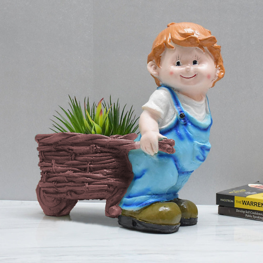Boy Holding Cart Planter