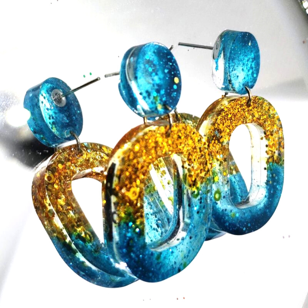 Ocean Themed Oval Resin Earrings