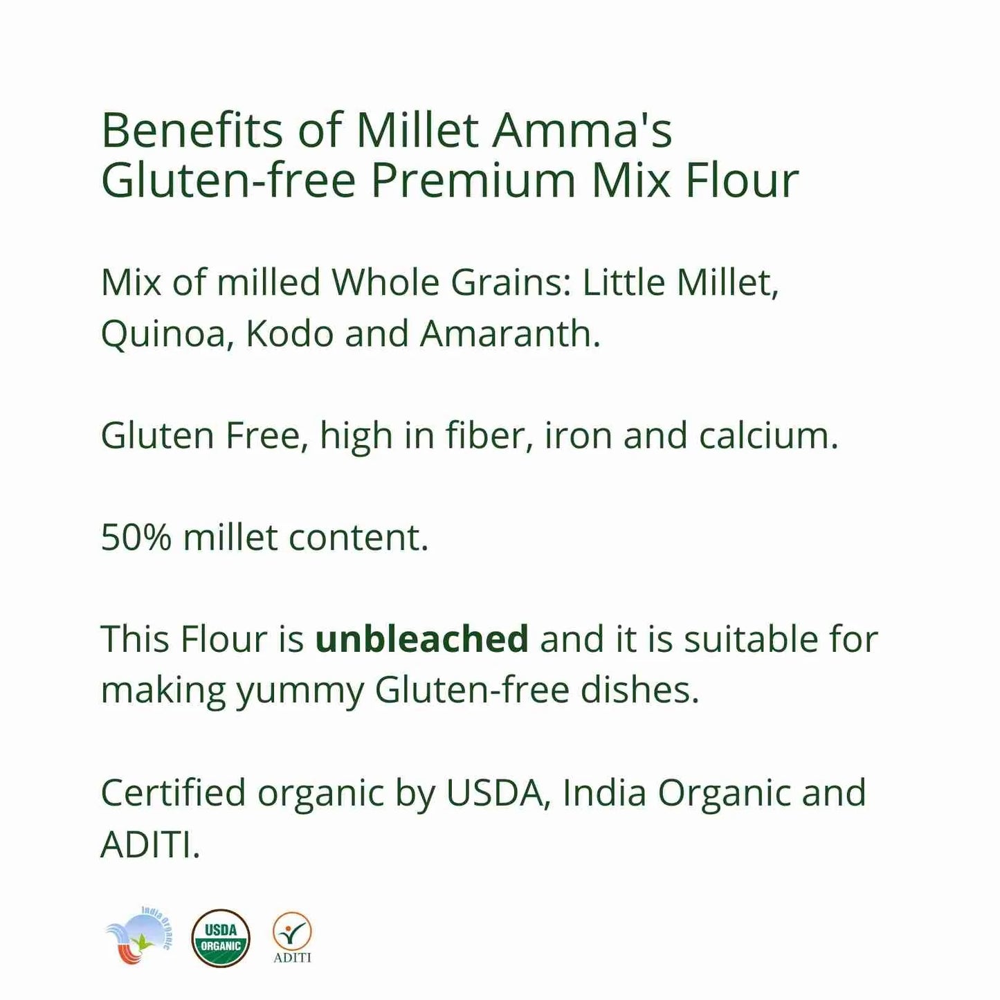 Millet Amma Premium Mix Flour (Quinoa, Barnyard, Amaranth & Kodo) - 1kg