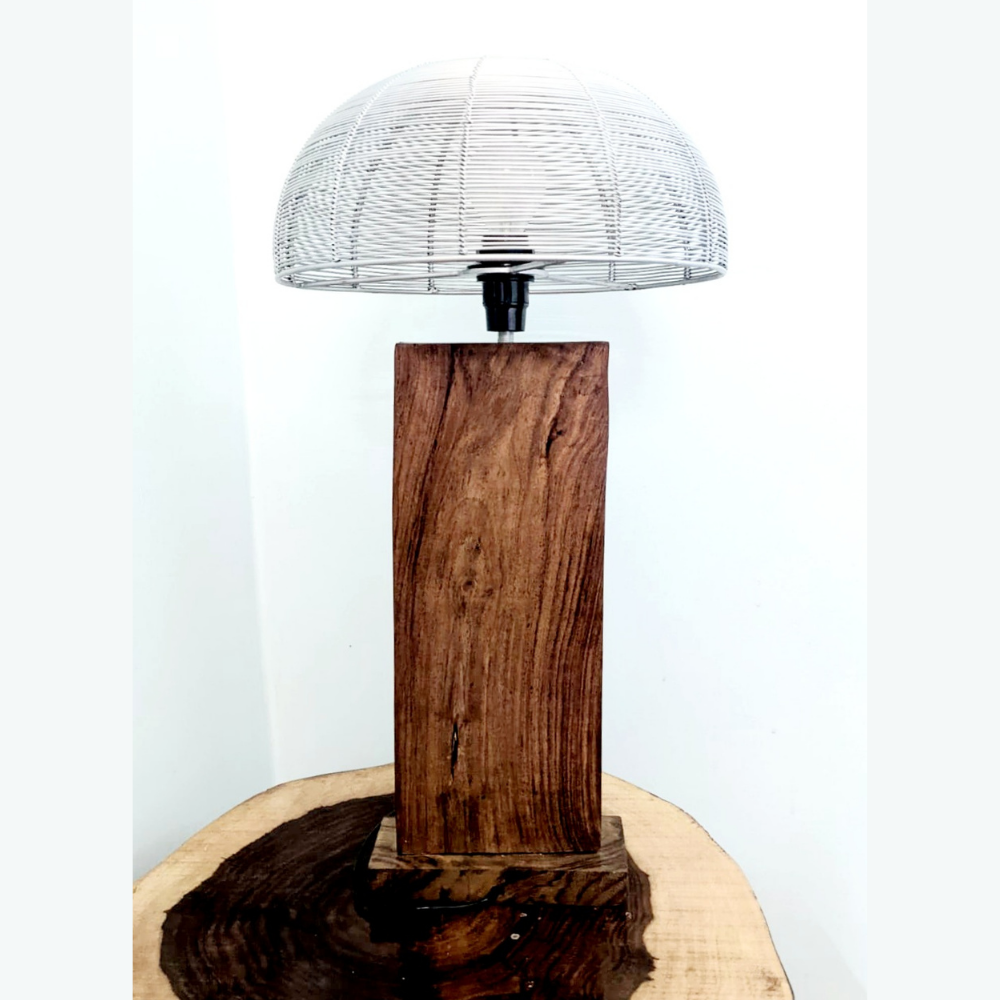 Hand Painted Teak Wood Table Lamp with Shade