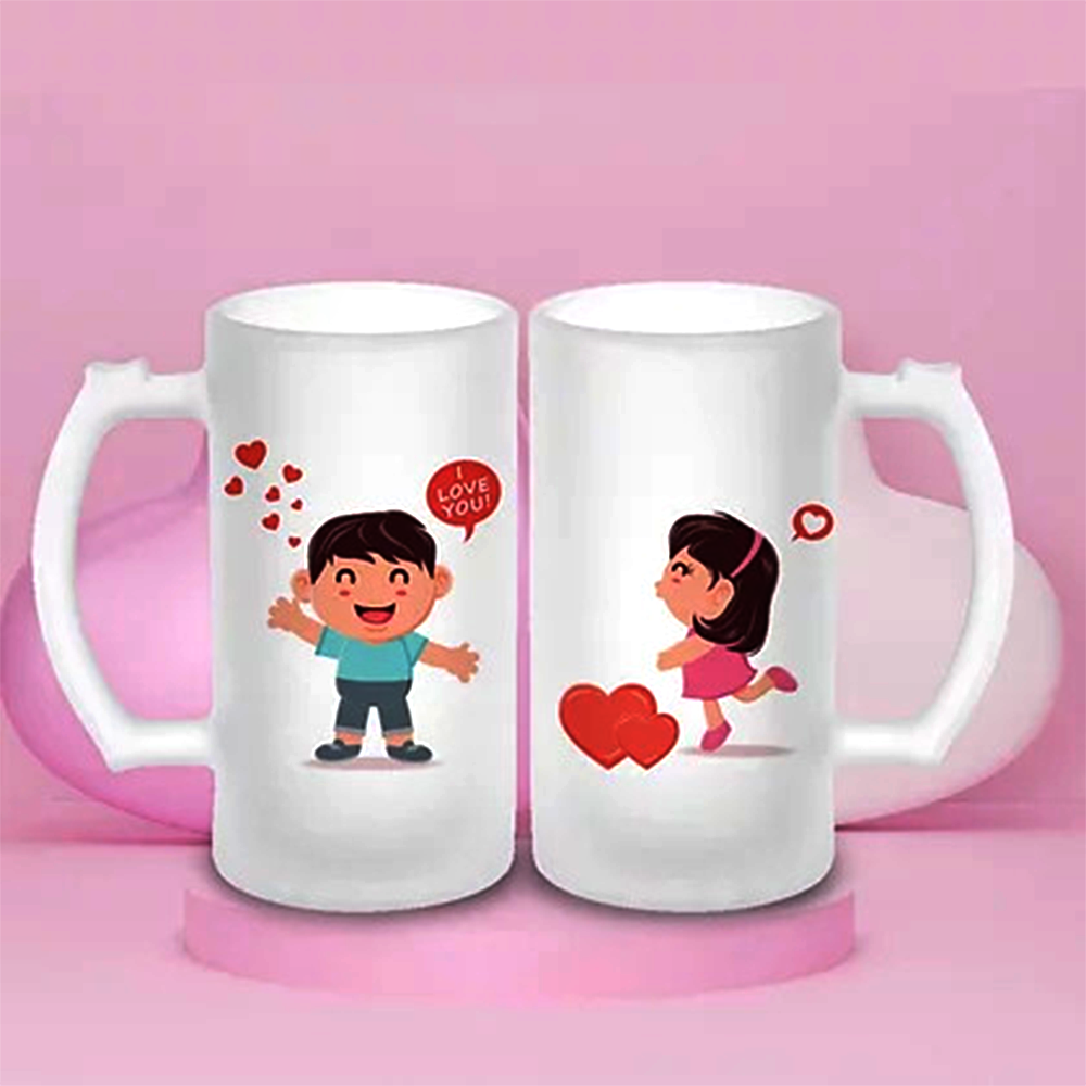 Thousand Dots I Love You Valentine Frosted Couple Beer Mug Set