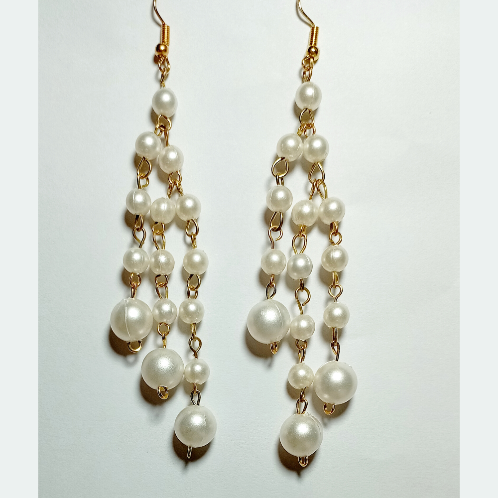White Beaded Dangling Earrings