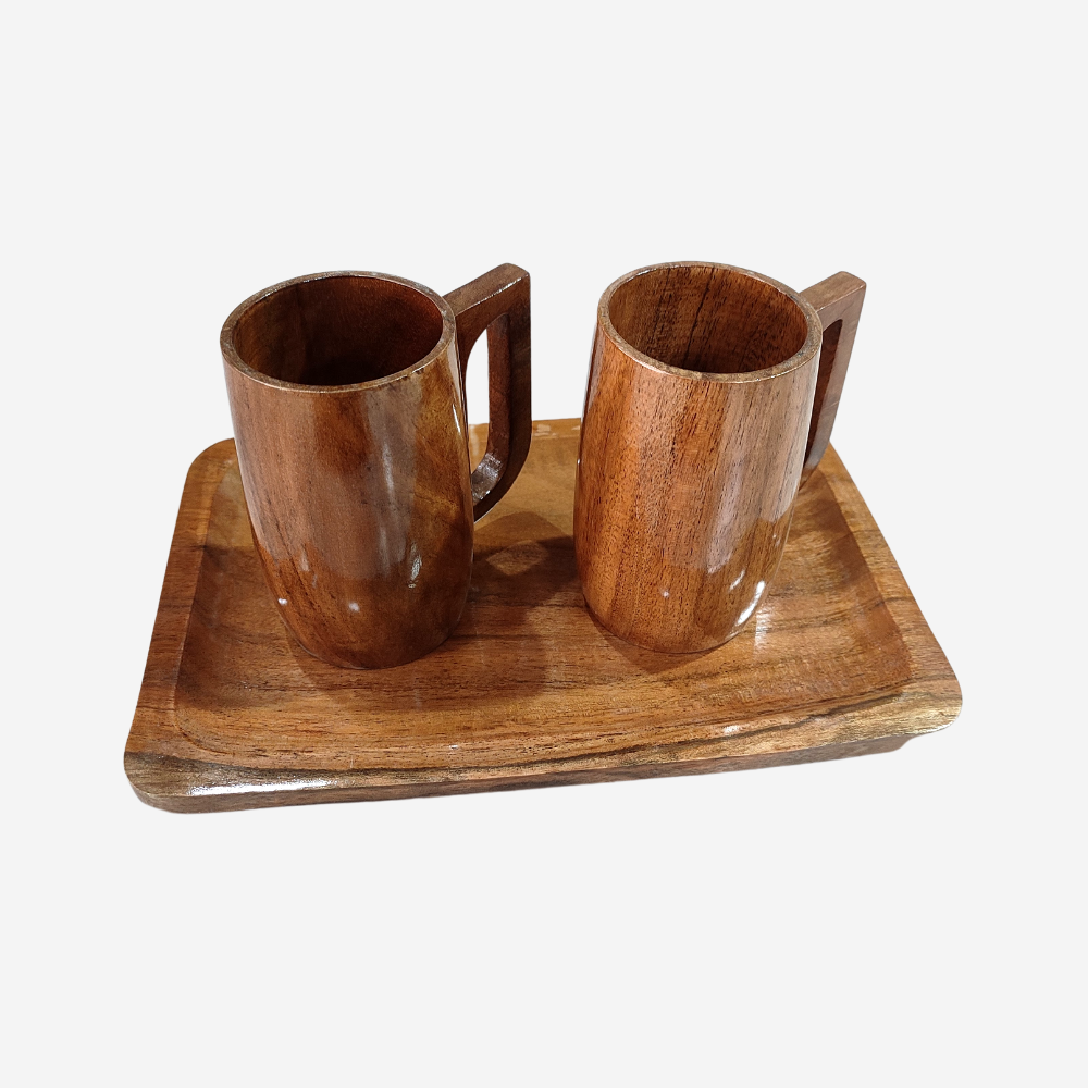Wooden Tray and Glasses