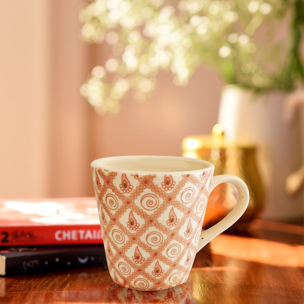 Handmade Floral Ceramic Stoneware Mugs (Set of 4)