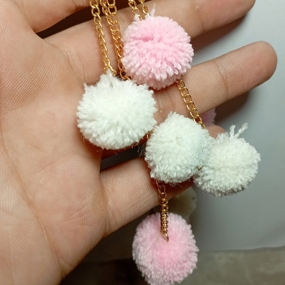 White & Pink Pom Pom Earrings