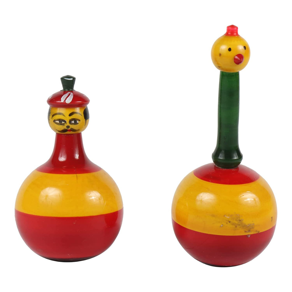 Channapatna Toys Wooden Roly Poly Balancing Dolls (Set of 2)