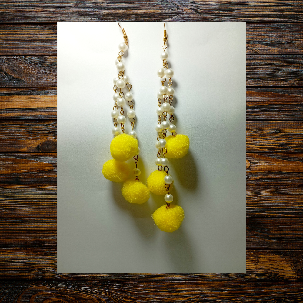 Pom Pom Yellow Earrings