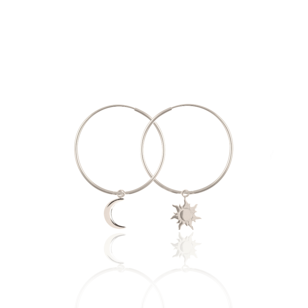 Karma Koncept Asymmetric Harmony Moon & Sun Silver Earrings