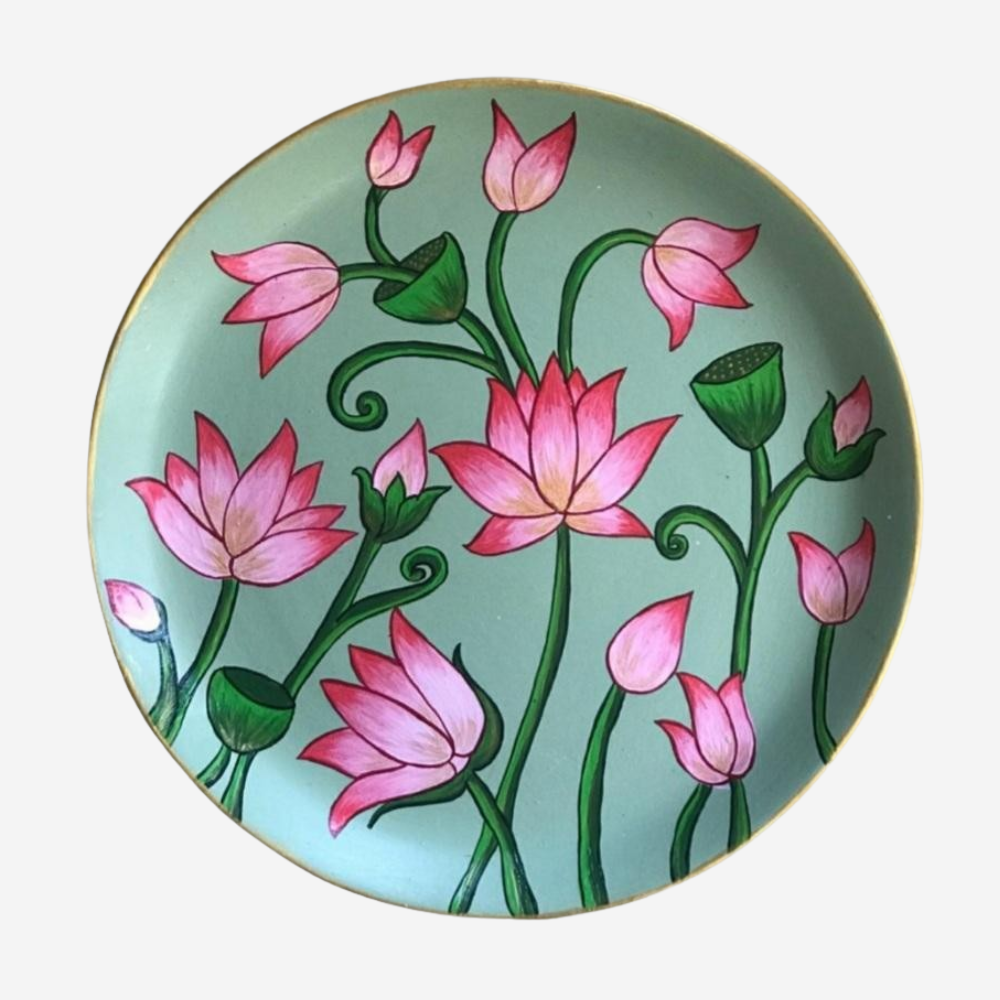 Pichwai Lotus Pink Coloured Wall Plate