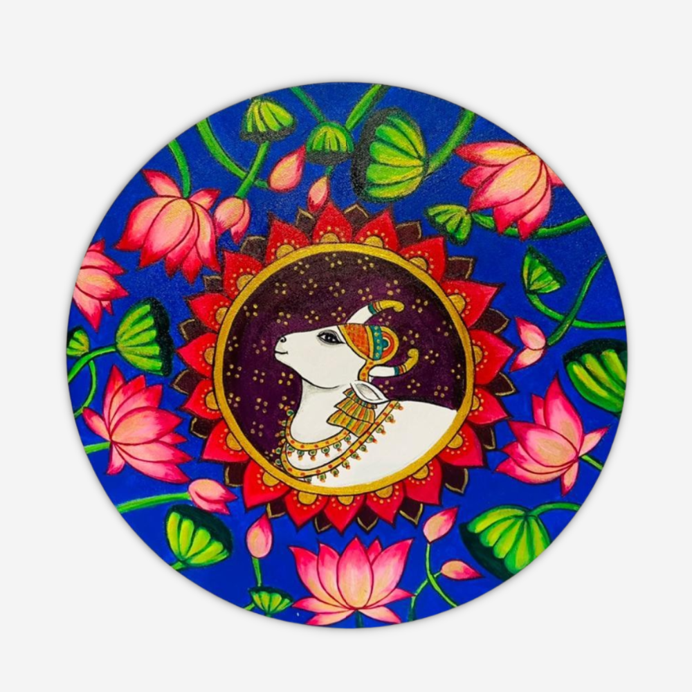 Pichwai Lotus and Cow Wall Plate