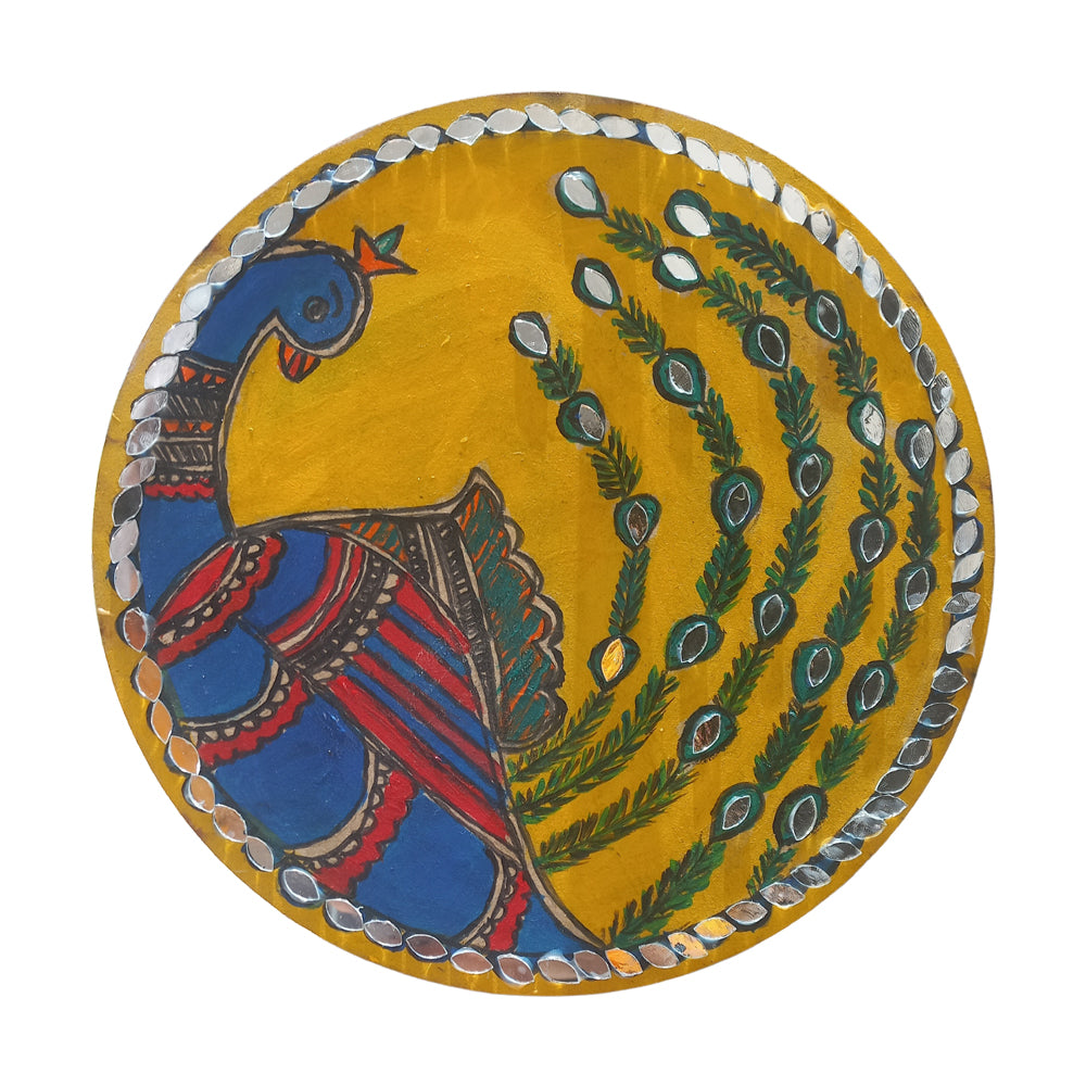 Madhubani Peacock Painting with Mirror Work