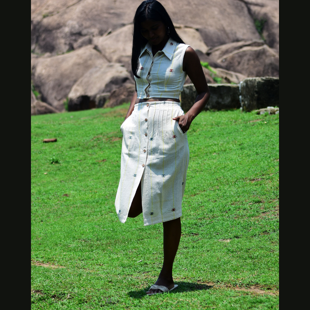 Collared Sleeveless Top and Skirt