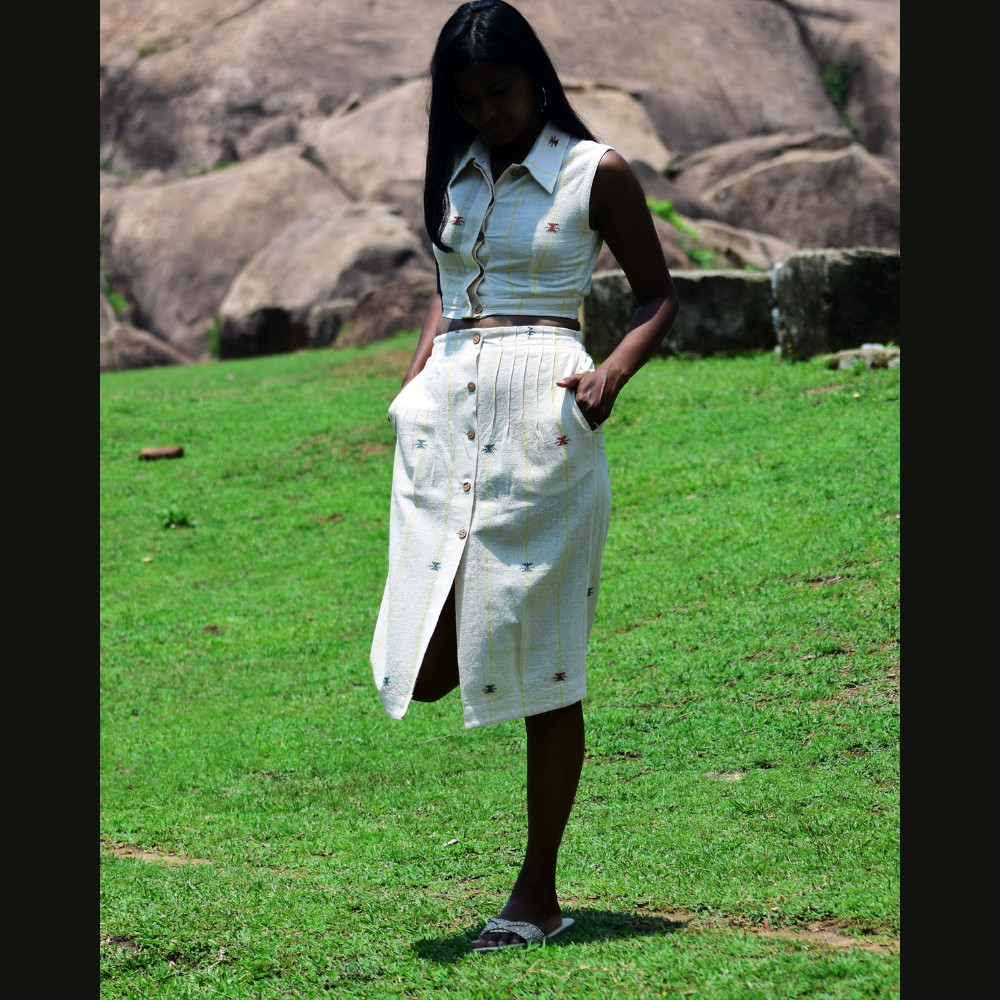 
                  
                    Collared Sleeveless Top and Skirt
                  
                