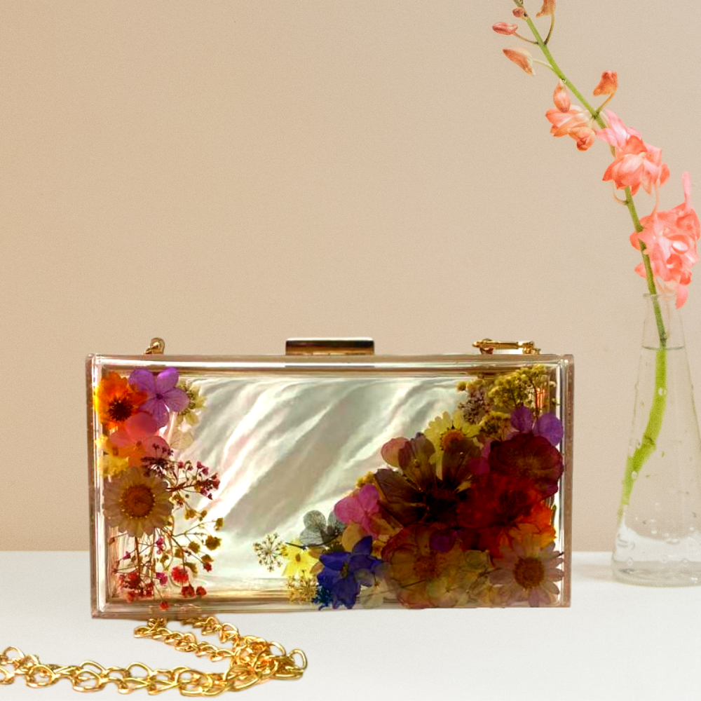 Multicoloured Resin Floral Hand Clutch