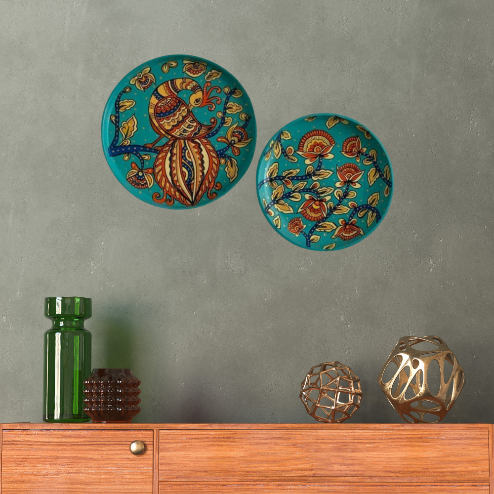 Kalamkari Fusion Peacock Wall Plate Combo
