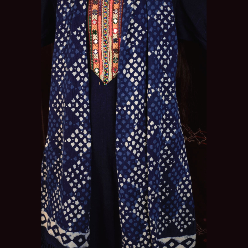 Indigo Dabu Printed Kala cotton Stole