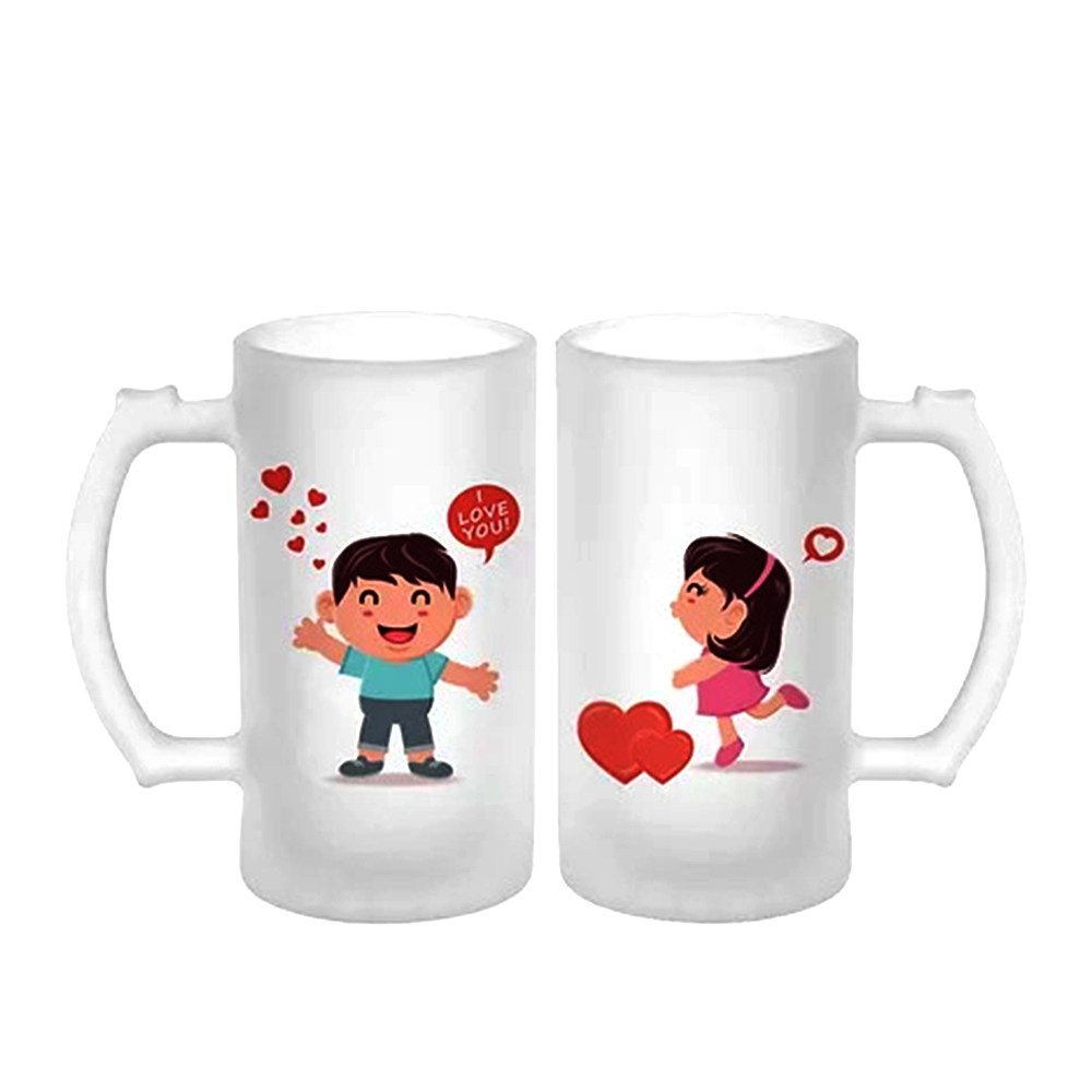 Thousand Dots I Love You Valentine Frosted Couple Beer Mug Set