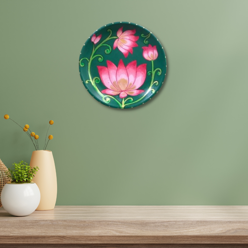 Pichwai Lotus Green Wall Plate