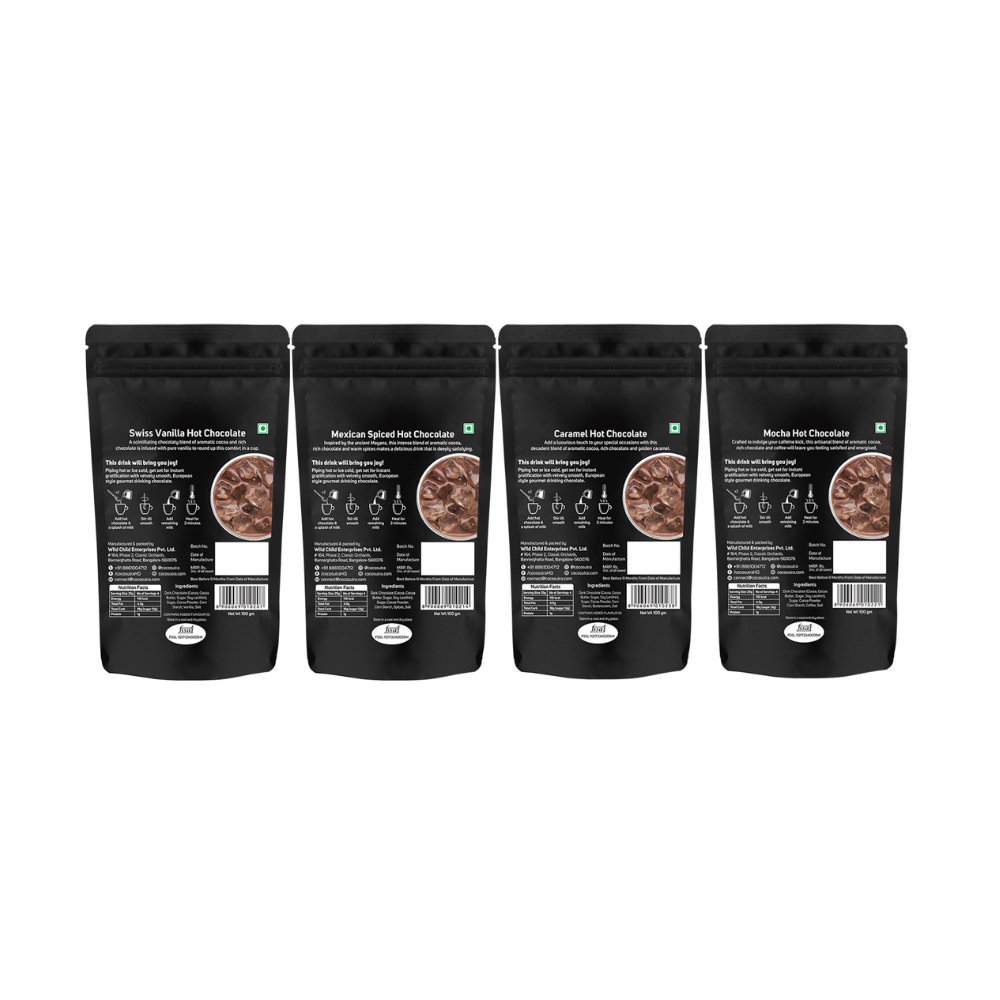Hot Chocolate Combo - Swiss Vanilla, Mocha, Caramel & Hazelnut Flavoured - Pack of 4 (400g)