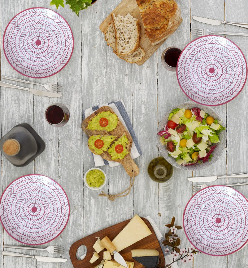 Maatikosh Handcrafted Red Chevron Dinner Plates with Bowls