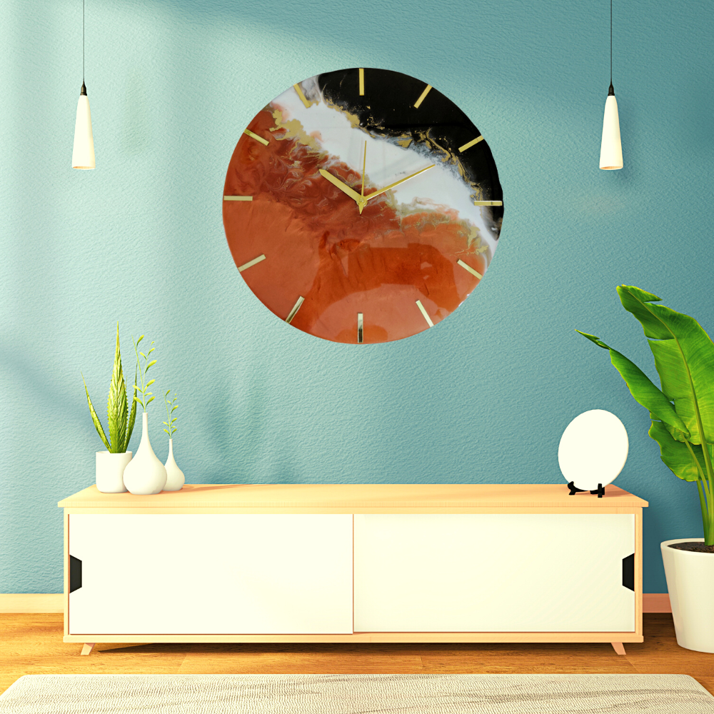 Burgundy Black Abstract Wall Clock