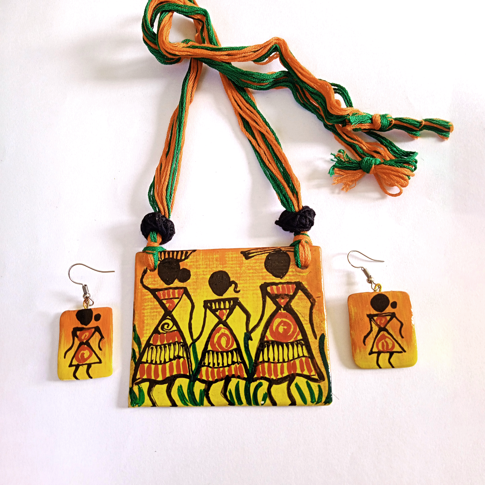 Handpainted Tribal Jewelry Set (Necklace & Earrings)