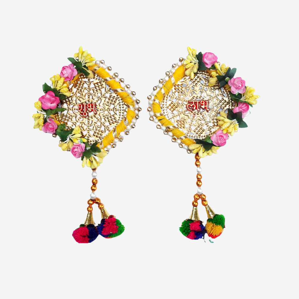 Vedsar Shubh-Labh Satin Side Door Hangings (Set of 2)