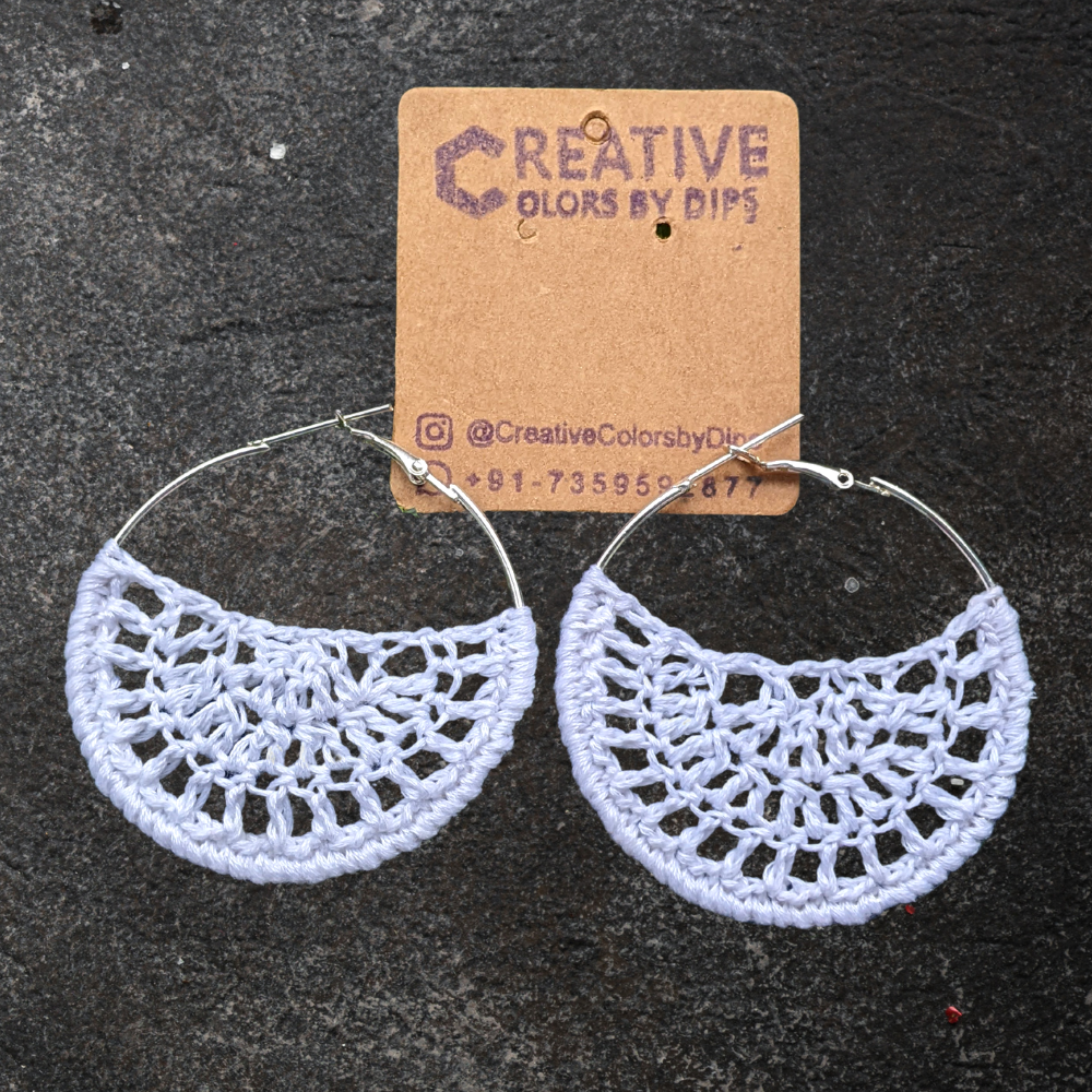 Cookie White Crochet Big Hoop Earrings