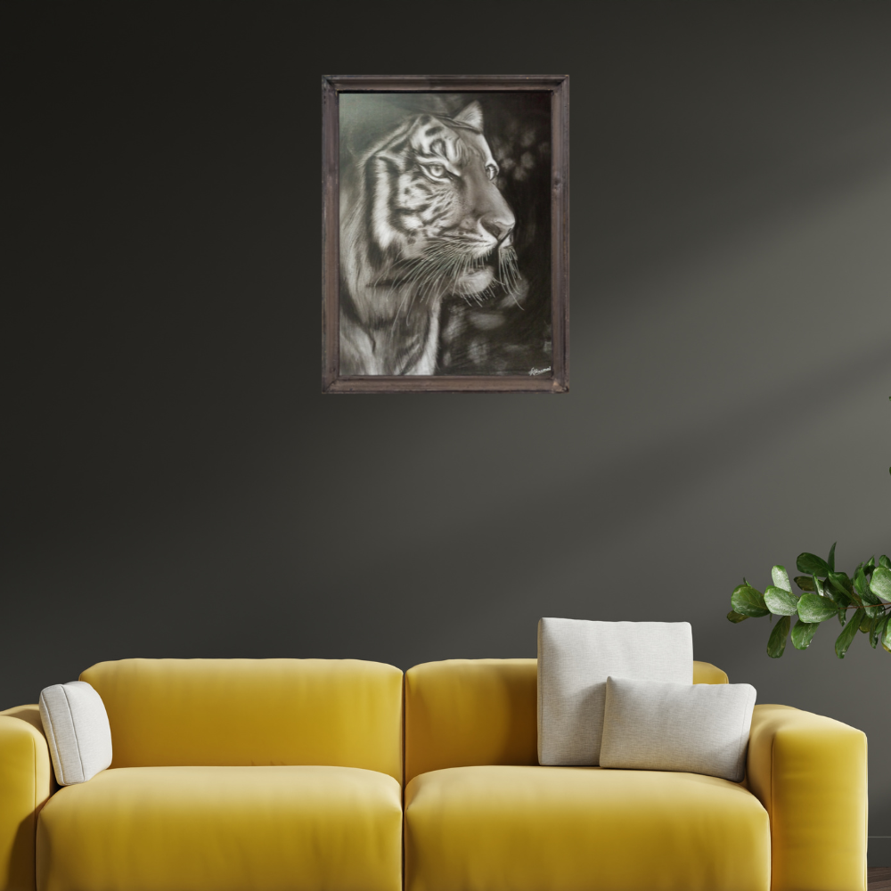 Charcoal Graphite Tiger Portrait