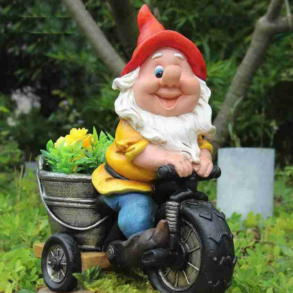 Gnome Riding Bike Planter