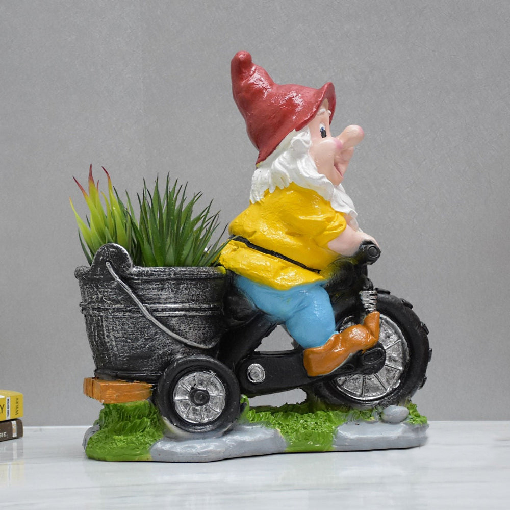Gnome Riding Bike Planter