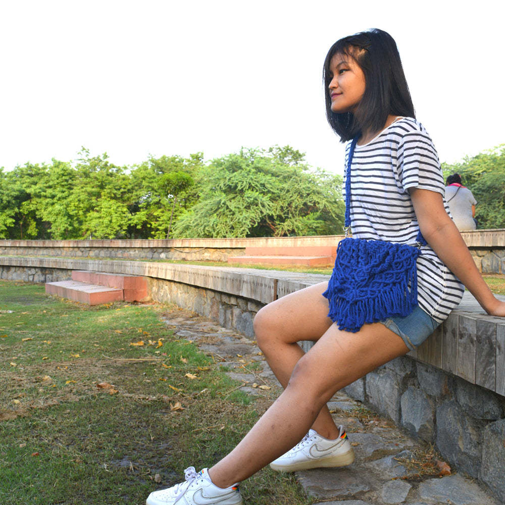 Macrame Boho Sling Bag - Indigo