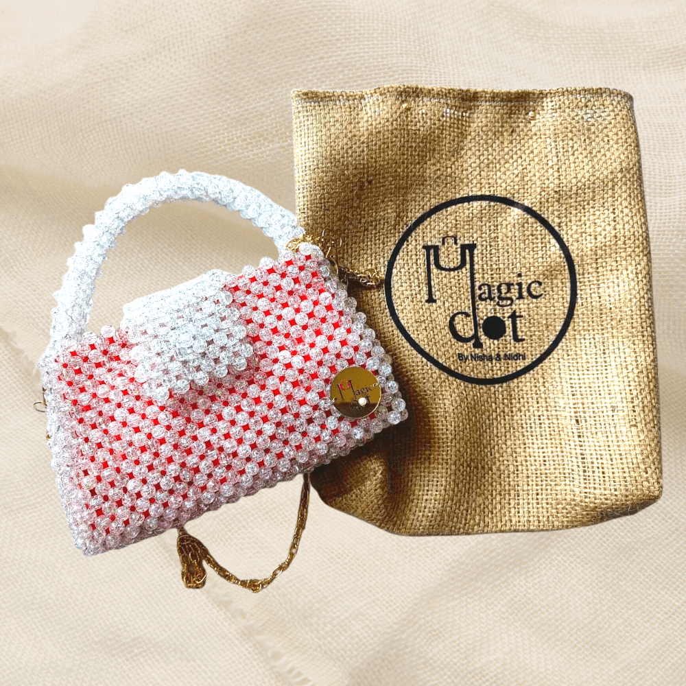 White Crackle Beads Bag
