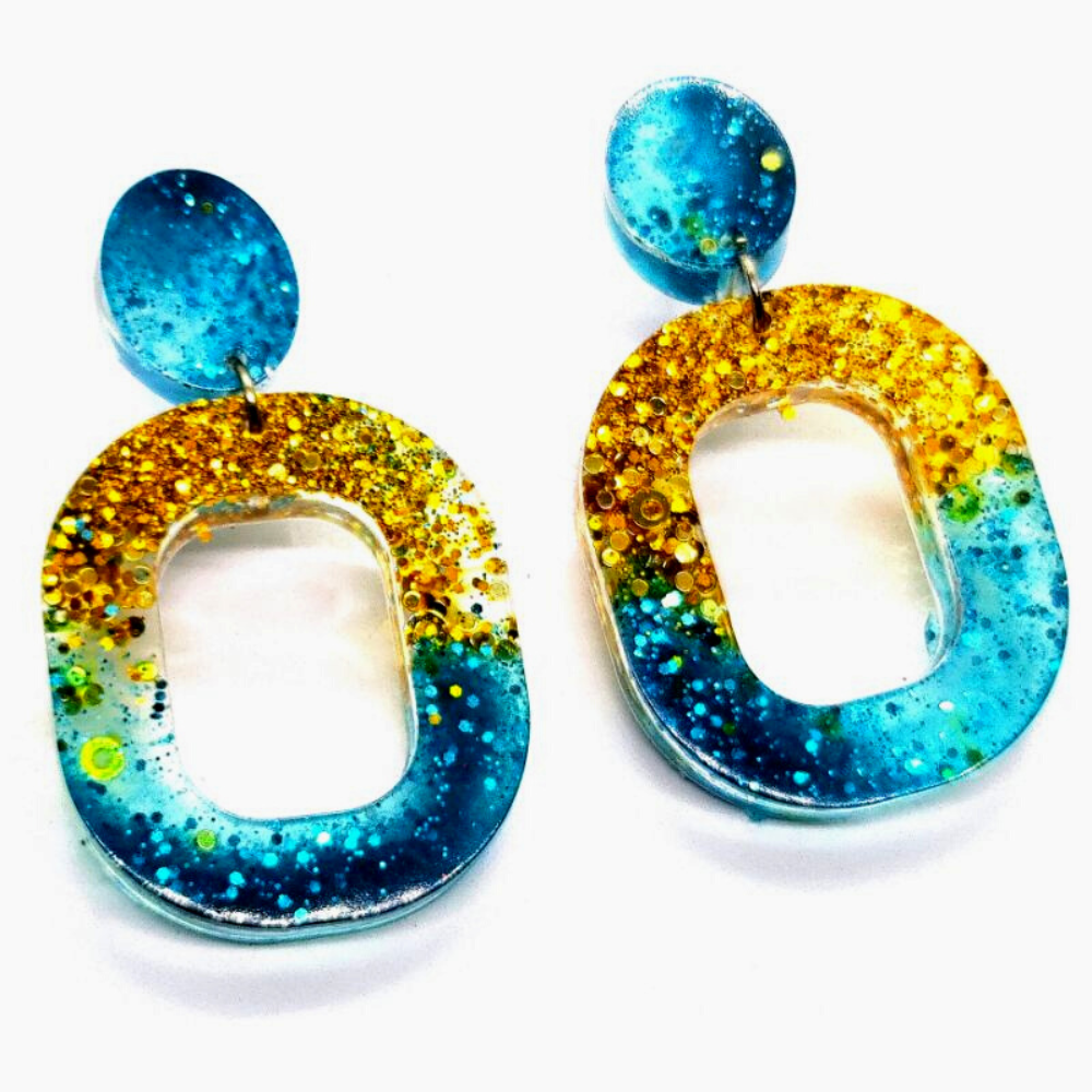 Ocean Themed Oval Resin Earrings