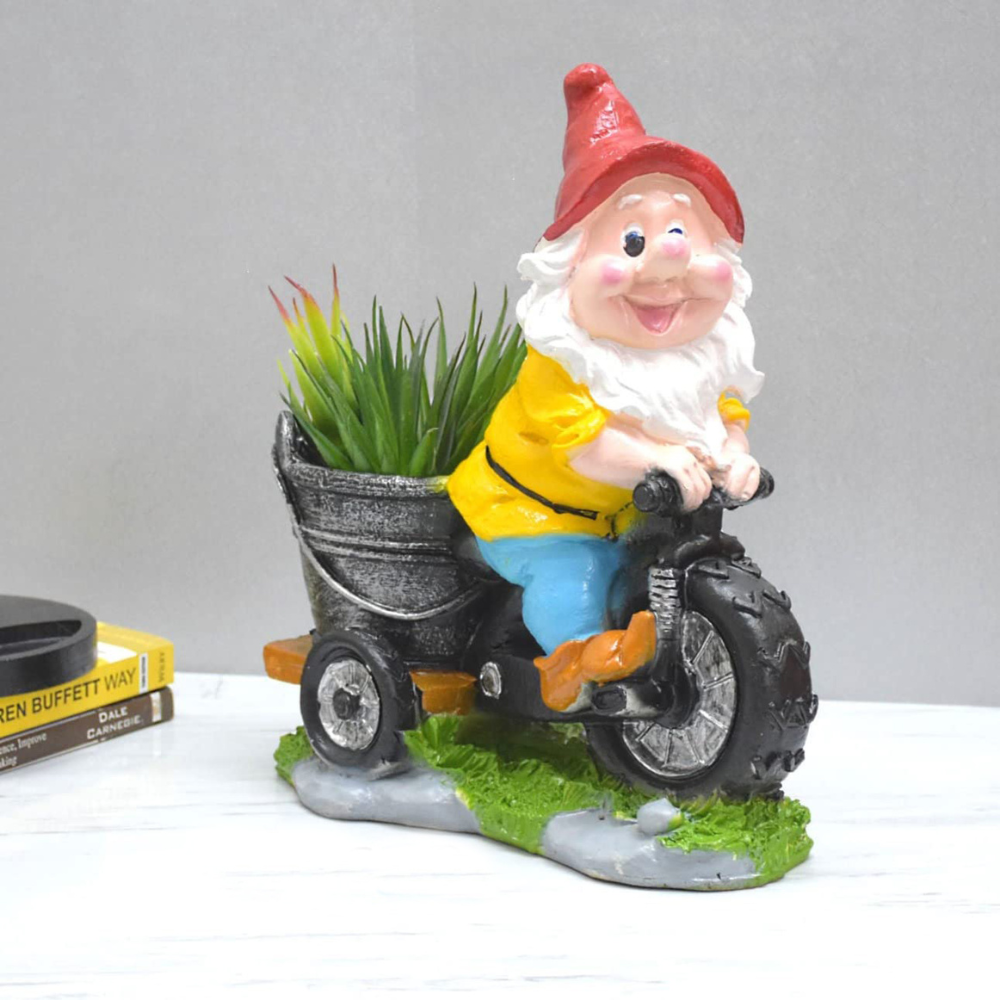 Gnome Riding Bike Planter