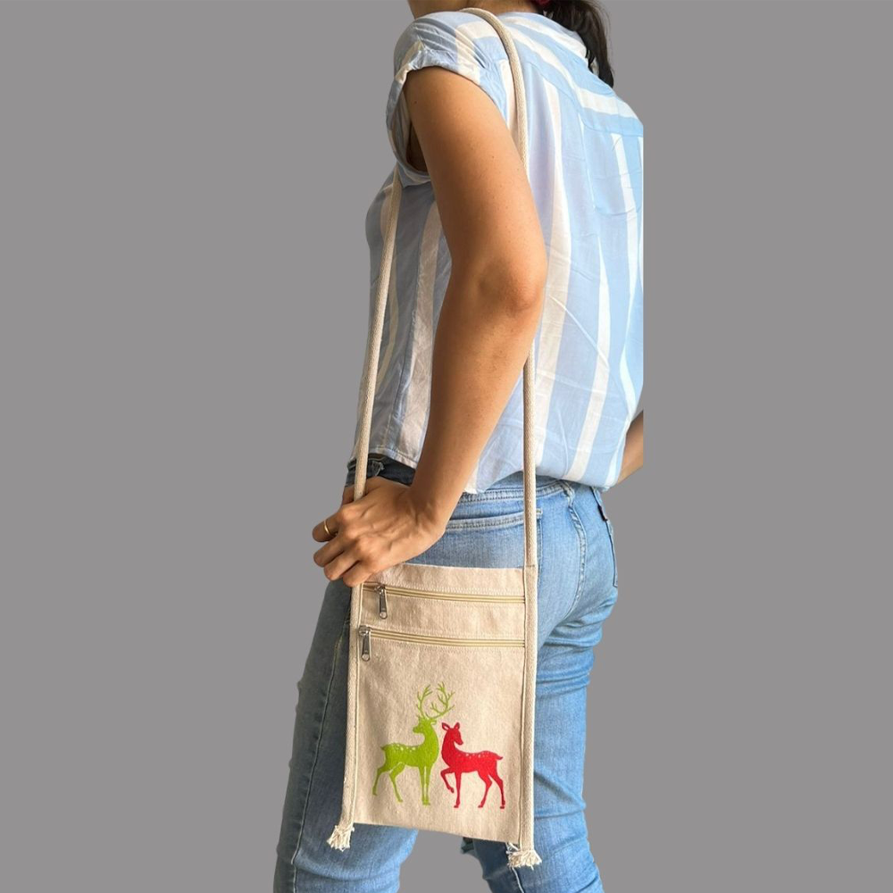 Ecotrendy Canvas Sling Bag with Deer Print