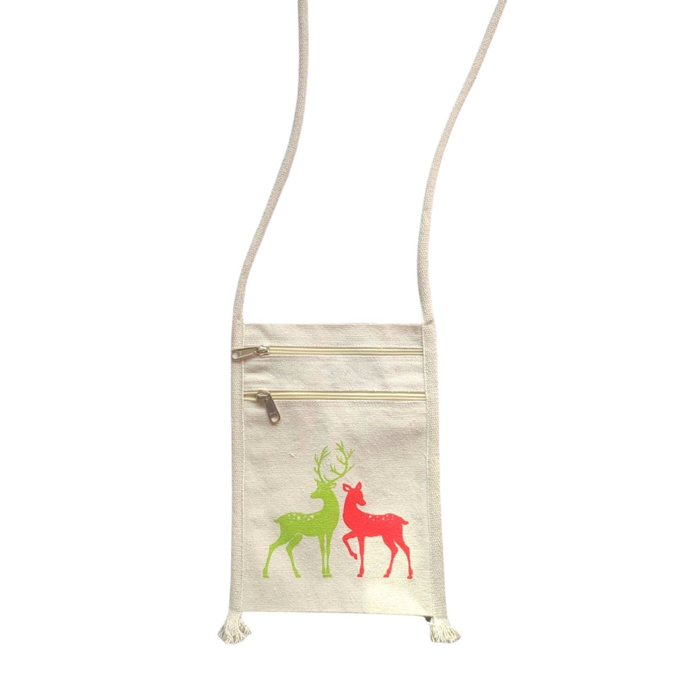 Ecotrendy Canvas Sling Bag with Deer Print