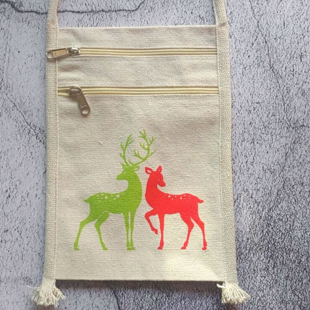 Ecotrendy Canvas Sling Bag with Deer Print