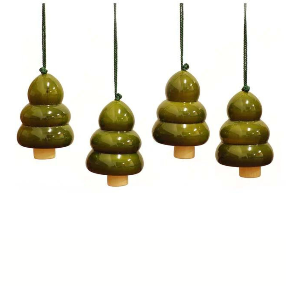 Fairkraft Creations Handcrafted Wooden Christmas Décor - Tree Bell - Green (Set of 4)