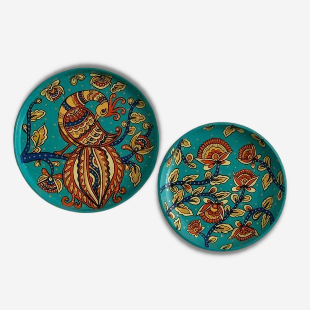 Kalamkari Fusion Peacock Wall Plate Combo